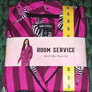 Roim Service Pink and Purple Shawl Collar Pajama Set New Size Small